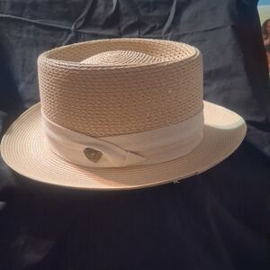 VERY HANDSOME "BISHOP DOBB'S PORKPIE" STRAW HAT. SIZE 7.